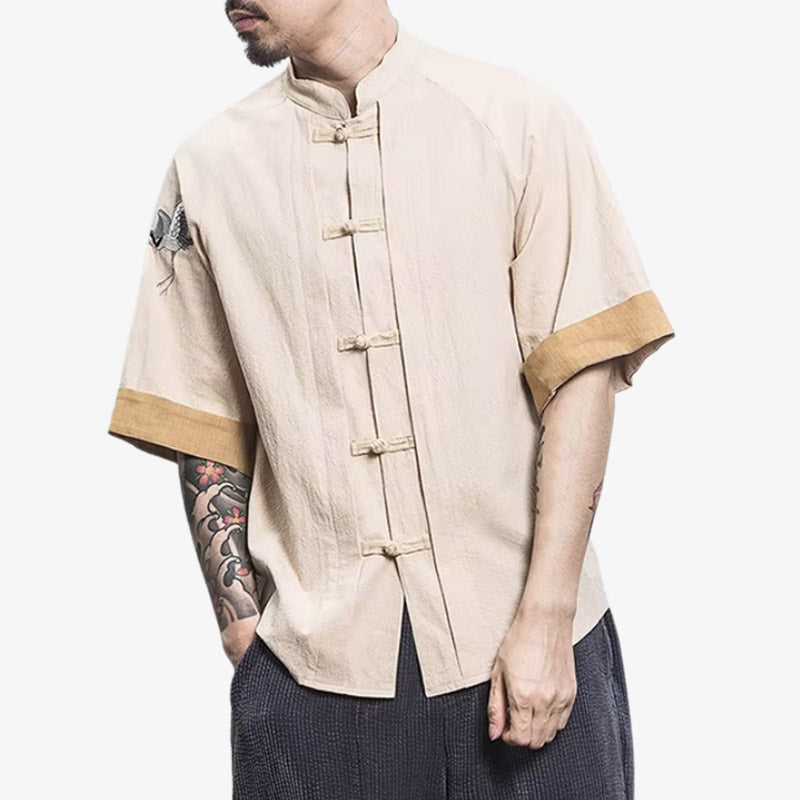 Tradition Japanese shirt with patterns or cuts influenced by cultural attire, ideal for a subtle yet meaningful fashion statement.