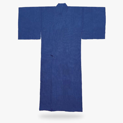 This traditional dress kimono is blue color and cotton material. It is a traditional Japanese garment worn with an Obi belt.