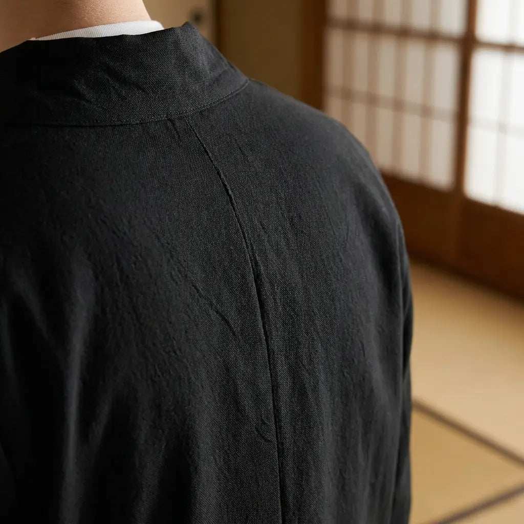 Close-up of the back embroidery of a japanese samue