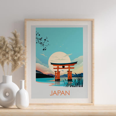 This traditional Japanese landscape painting is based on floating torii of Lake Biwa