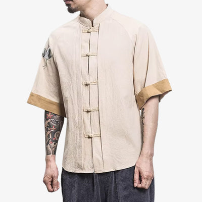 Traditional Japanese style shirt blending old-world motifs and cuts with a modern-day silhouette and comfort.