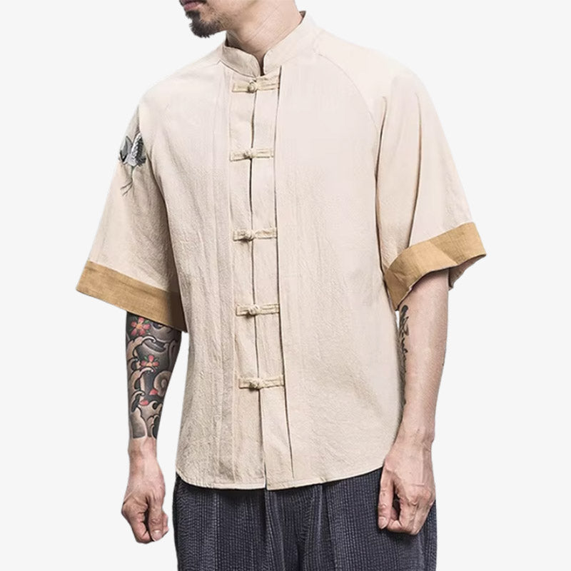 Traditional Japanese style shirt blending old-world motifs and cuts with a modern-day silhouette and comfort.