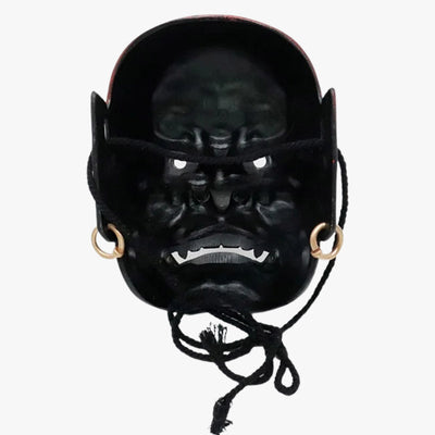 This oni mask is a traditional japanese tengu mask. The japanese mask is adjustable with a black rope