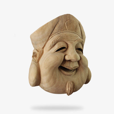 The traditional japanese theater masks is handmade with wood. It's a traditional noh mask