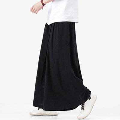 This black traditional japanese wide pants is a hakama samurai pants