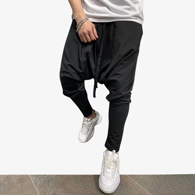Types of Japanese streetwear pants are black large techwear pants, and Japanese sarouel