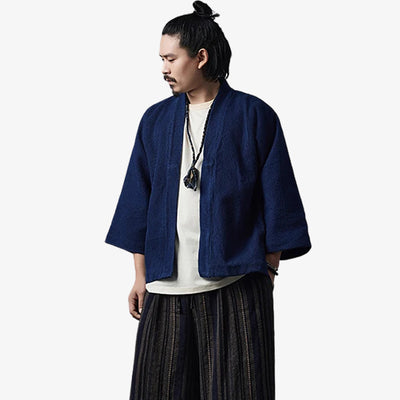 Vintage kimono jacket with a simple indigo design, perfect for those who appreciate classic Japanese minimalism