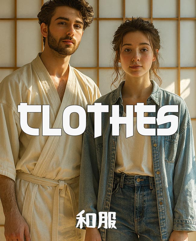 a boy and a girl dress with wafuku clothing. Japanese traditional clothing konono and japanese strewear clothin