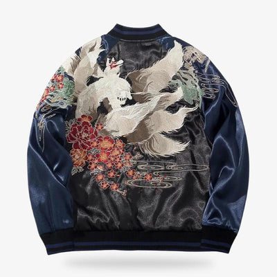 The wolf souvenir jacket is crafted from premium materials, featuring intricate embroidery and traditional Japanese designs.