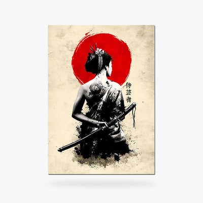 This woman Japanese painting is set in a wooden frame on a chest of drawers for a unique Japanese decoration.