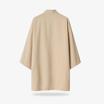 back of a Beige women kimono jacket on a white background