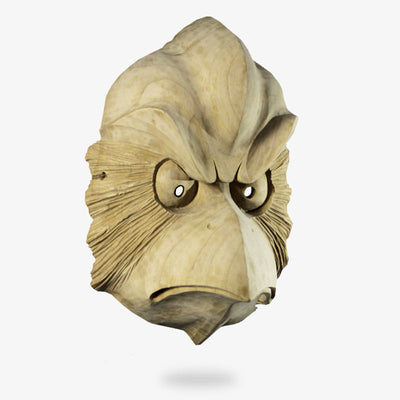 this wooden noh mask is the face an traditional tendu demon.