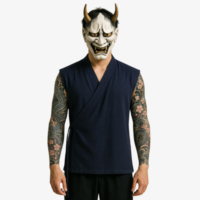 A dark blue cotton Zen Japanese tee shirts with minimalist unicolor, inspired by the serenity and balance of Japanese Zen culture.