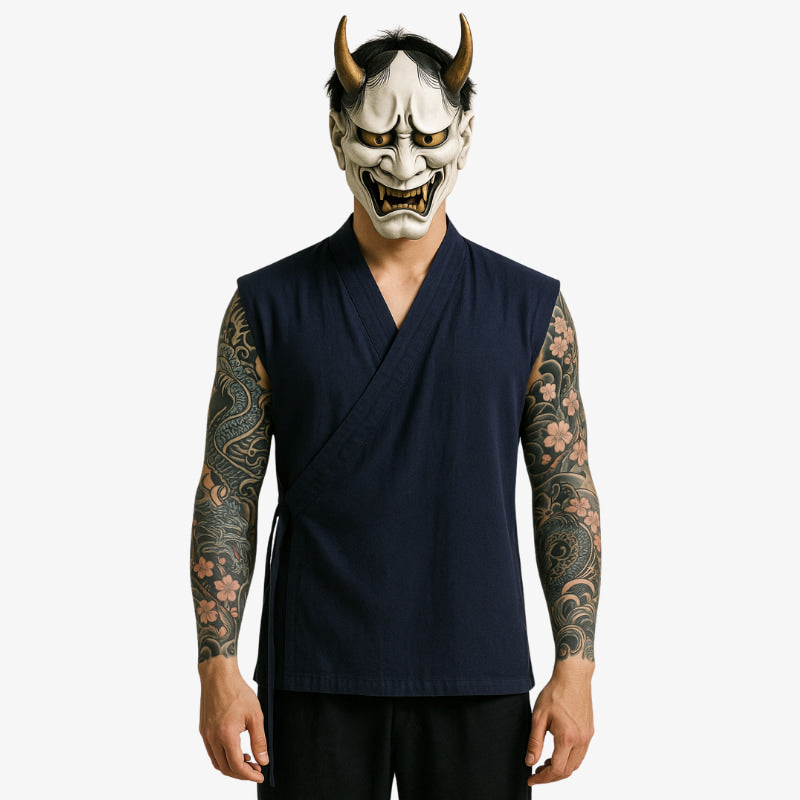 A dark blue cotton Zen Japanese tee shirts with minimalist unicolor, inspired by the serenity and balance of Japanese Zen culture.