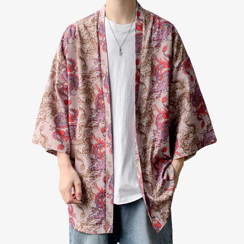 This men's long kimono is a haori dragon jacket made from quality cotton and polyester.
