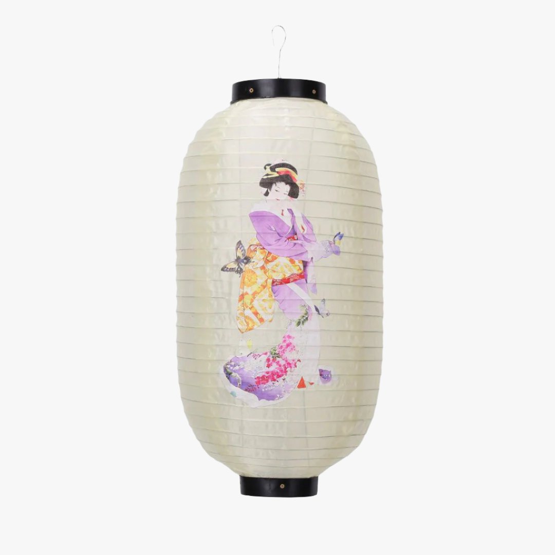 The Japanese lantern drawing features an artistic depiction of a traditional Chochin paper lantern, showcasing the intricate details of its paper and bamboo construction.