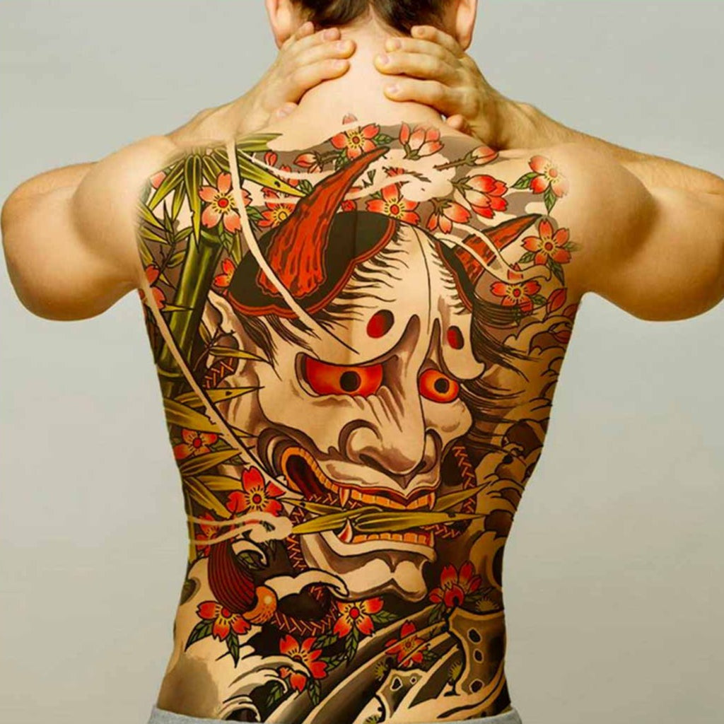 Turquoise Oni Hannya Japanese Demon Tattoo Style