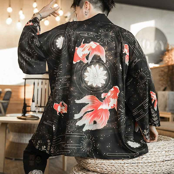 Black & Red Haori Jacket - Men's traditional Japanese Kimono