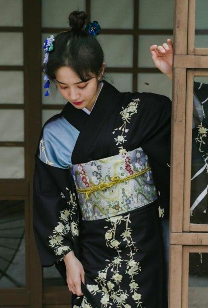 Black Japanese Kimono Dress