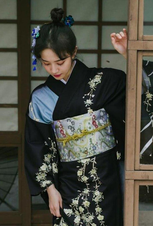 Black Japanese Kimono Dress