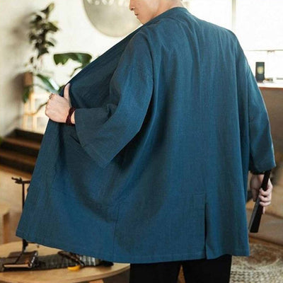 Buy men’s Japanese cardigan with kimono-inspired details, combining traditional design with modern comfort.