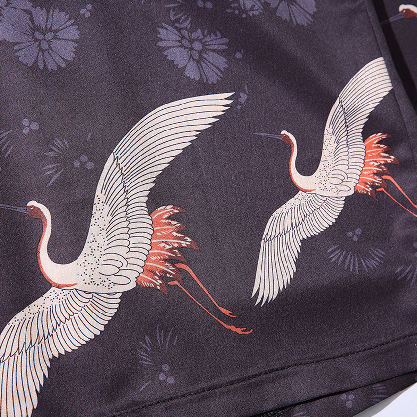 Japanese cranes patterns printed on cotton