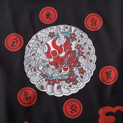 on a kimono, a demon pattern printed 