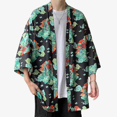 A Japanese man donned a haori streetwear jacket with Kumo Japanese cloud prints
