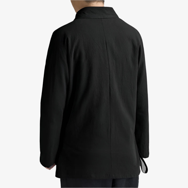 Japanese clothing samue set with loose-fitting top and trousers, inspired by the work garments of artisans and monks