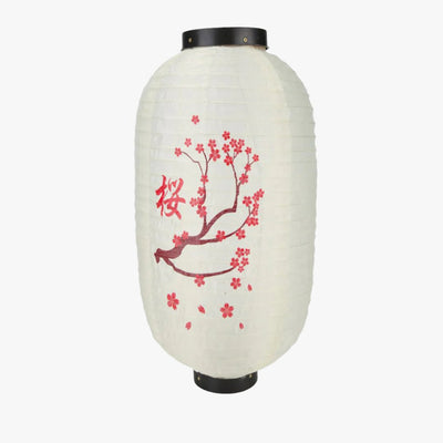 The Japanese paper lamp, or Chochin, is a beautifully crafted lantern made of paper and bamboo, perfect for traditional Japanese lighting. Japanese lamp printed with sakura flowers and kanji