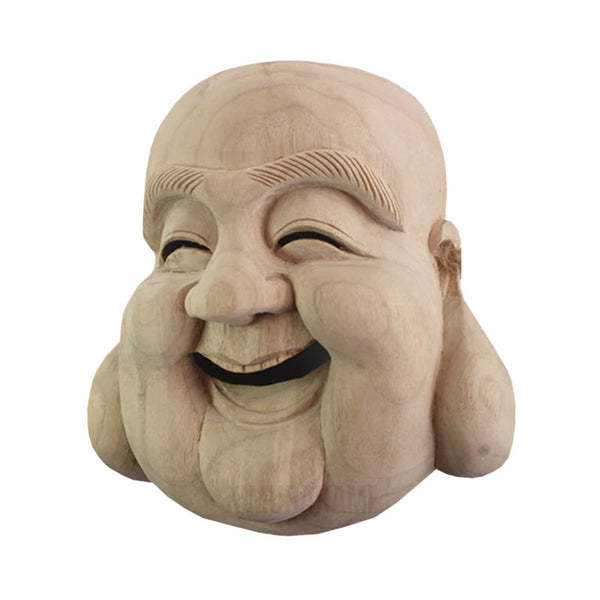 Japanese wood mask representing a smiling monk. Traditional Japanese mask used for Noh theater performance