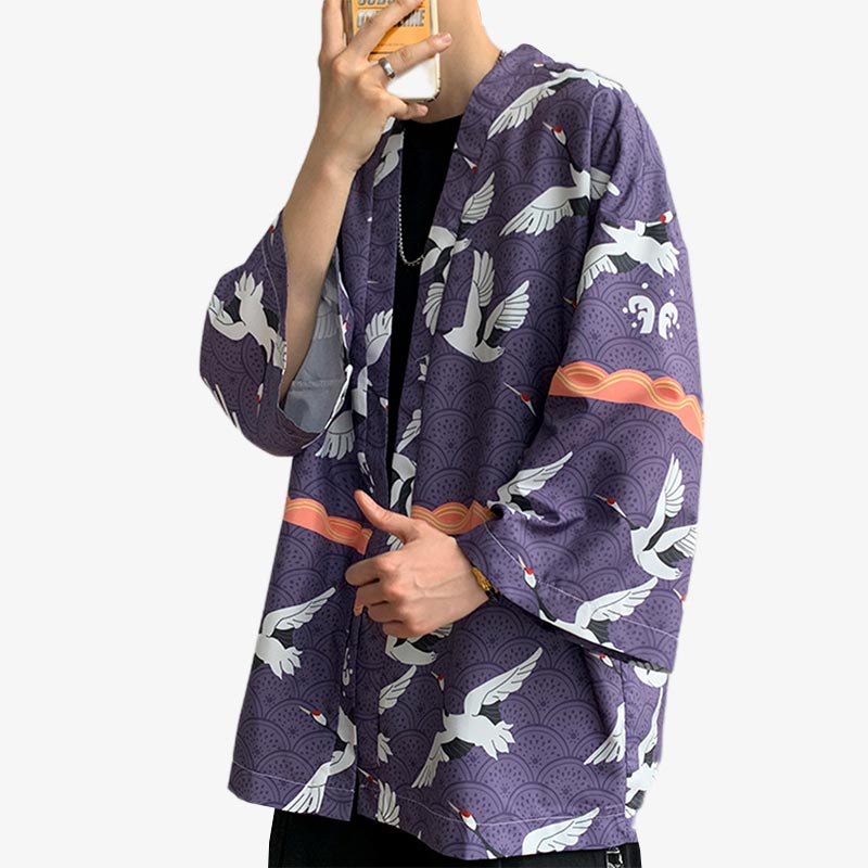 A man stands wearing a Japanese Haori kimono jacket from Tokyo