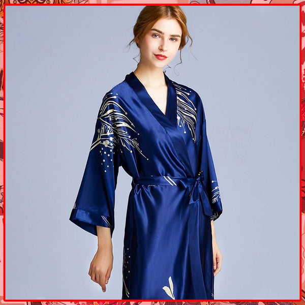 Women's Long Night Kimono Blue