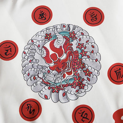 a white kimono oni pattern with kanji