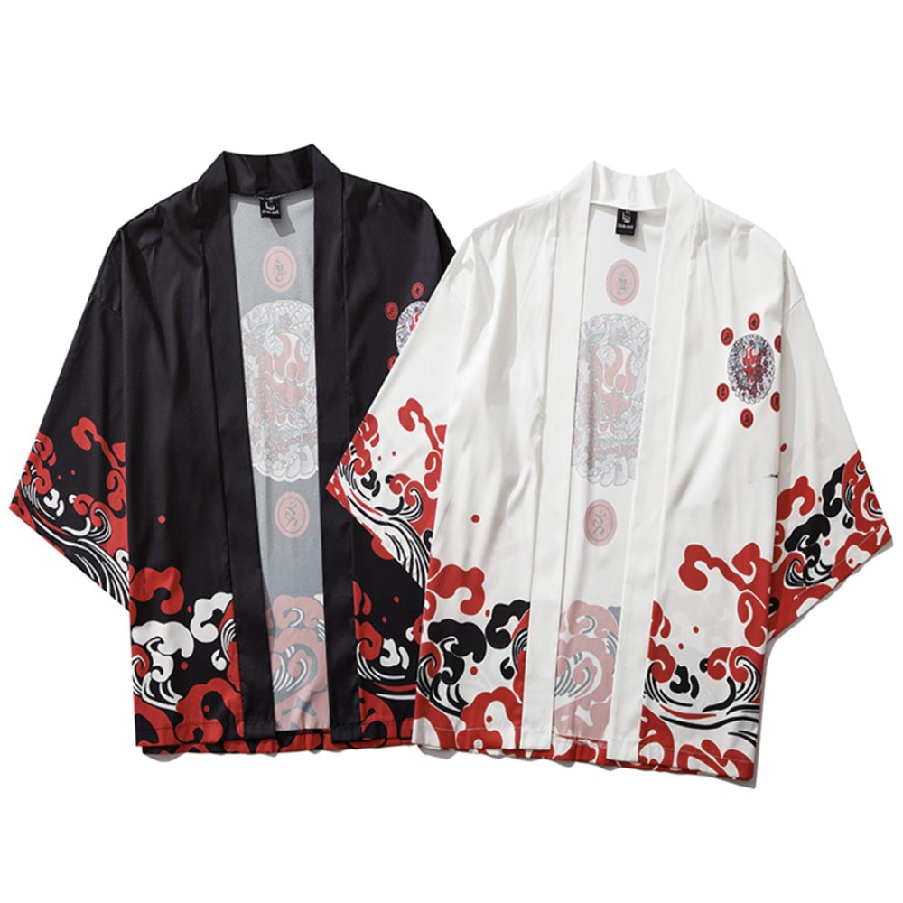 two kimono pattern printed with oni demon symbols