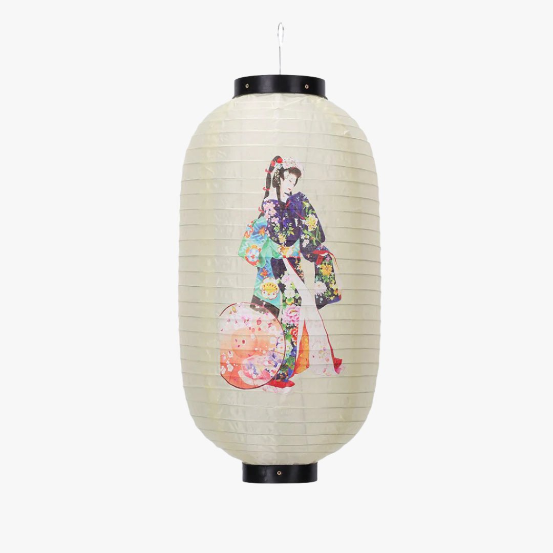 The large Japanese lantern is a grand Chochin, providing ample light and traditional aesthetics for larger spaces