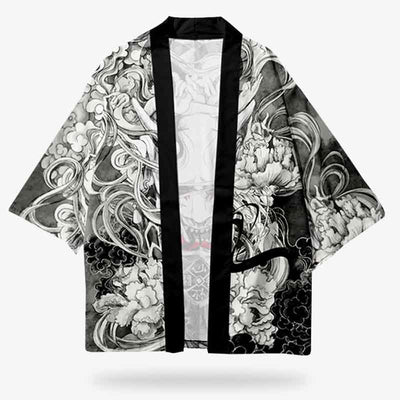 a men kimono jacket haori with a demon printed on cotton material