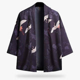 mens haori jacket inspired by the samurai kimono. Birds are printed on the yukata material