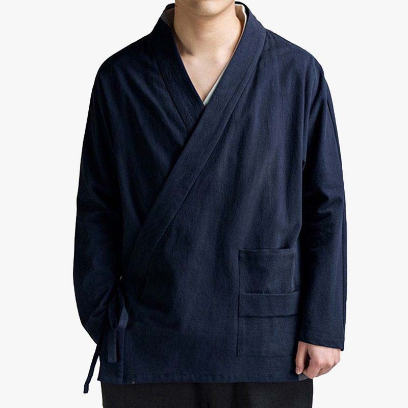 This traditional long sleeves shirt is a Navy samue Japanese clothing set with traditional construction, offering a vibrant yet relaxed silhouette