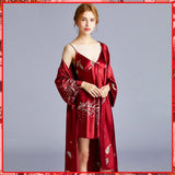 Red Women's Long Night Kimono