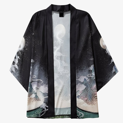 Black Yume Yukata Kimono kimono with artistic design on a white background
